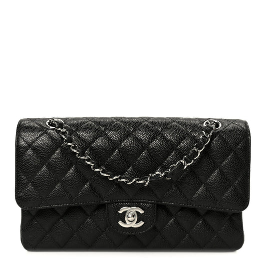 Caviar Quilted Medium Double Flap Black