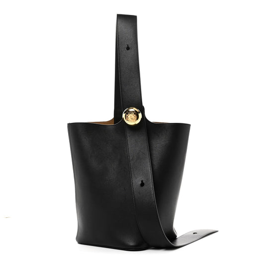 Smooth Calfskin Medium Pebble Bucket Bag Black