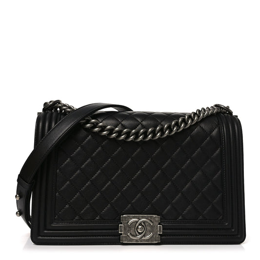 Calfskin Quilted New Medium Boy Flap Black