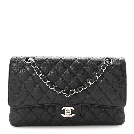 Caviar Quilted Medium Double Flap Black