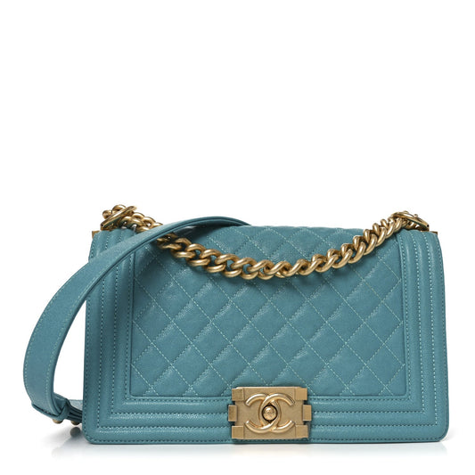 Caviar Quilted Medium Boy Flap Turquoise
