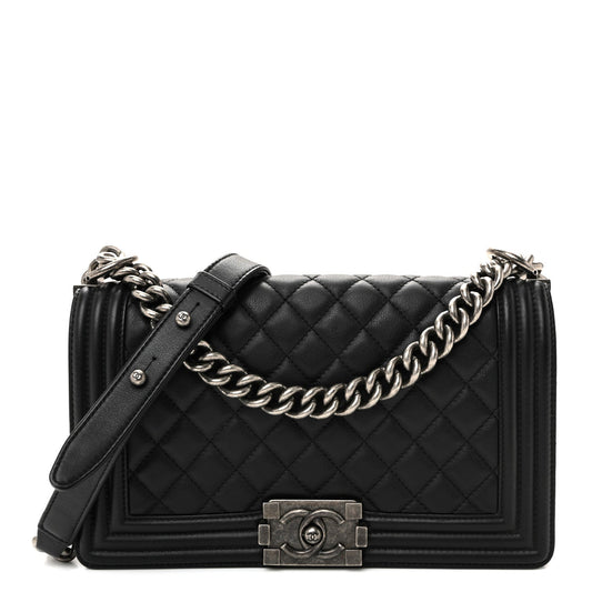 Calfskin Quilted Medium Boy Flap Black