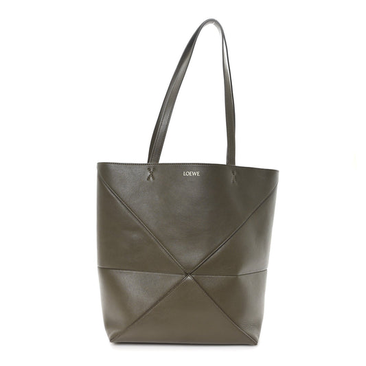 Shiny Calfskin Medium Puzzle Fold Tote Dark Khaki Green