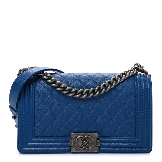 Caviar Quilted Medium Boy Flap Dark Blue