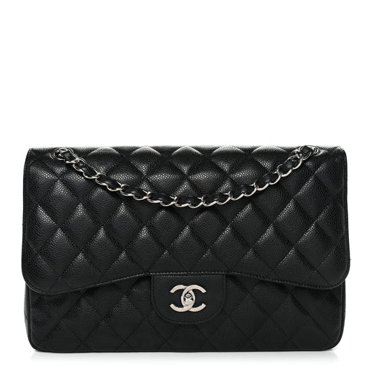 Caviar Quilted Jumbo Double Flap Black