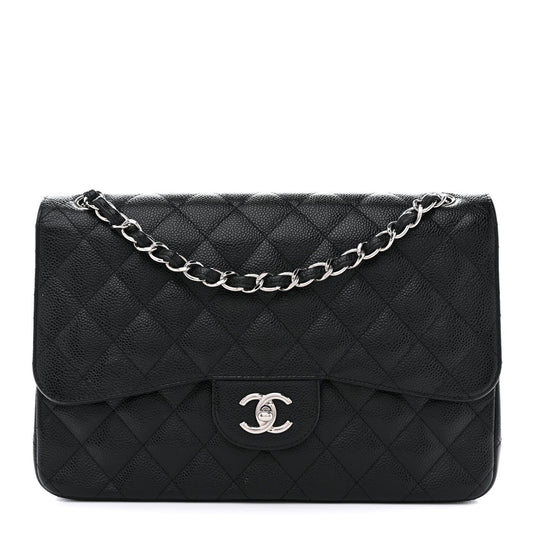 Caviar Quilted Jumbo Double Flap Black