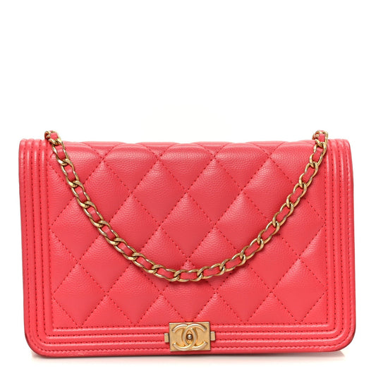 Caviar Quilted Boy Wallet On Chain WOC Dark Pink