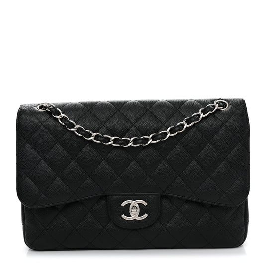 Caviar Quilted Jumbo Double Flap Black