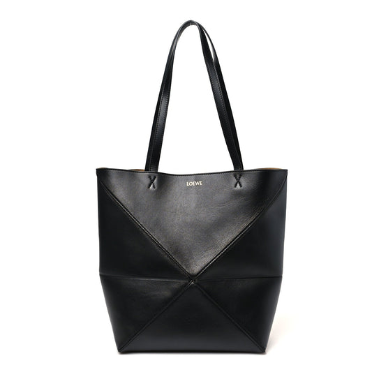 Shiny Calfskin Medium Puzzle Fold Tote Black