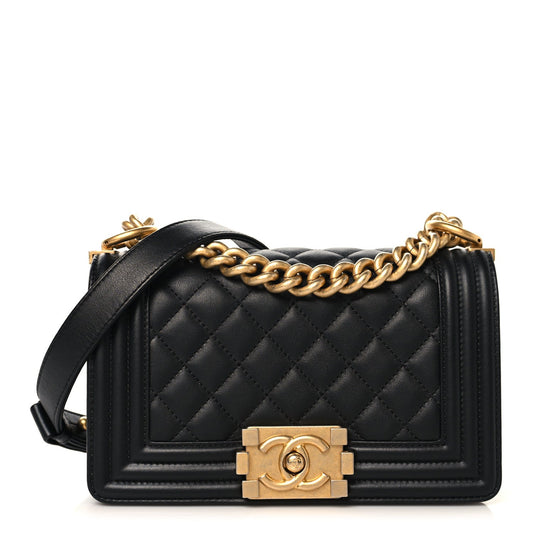 Calfskin Quilted Small Boy Flap Black