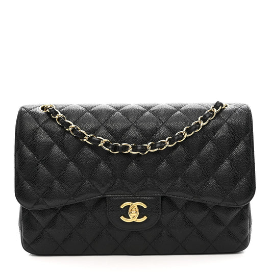 Caviar Quilted Jumbo Double Flap Black