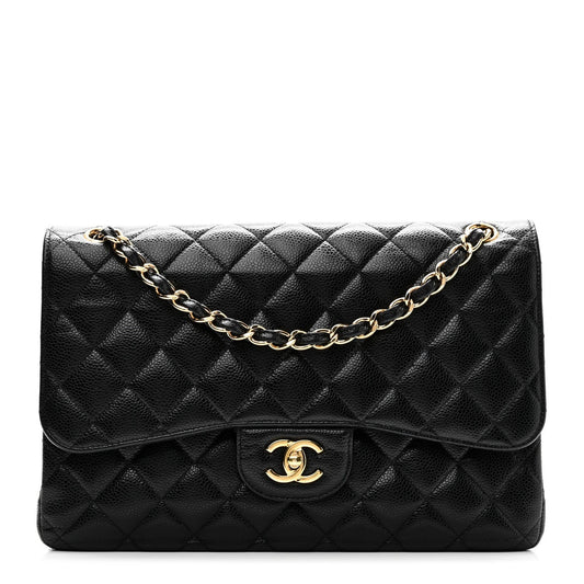 Caviar Quilted Jumbo Double Flap Black