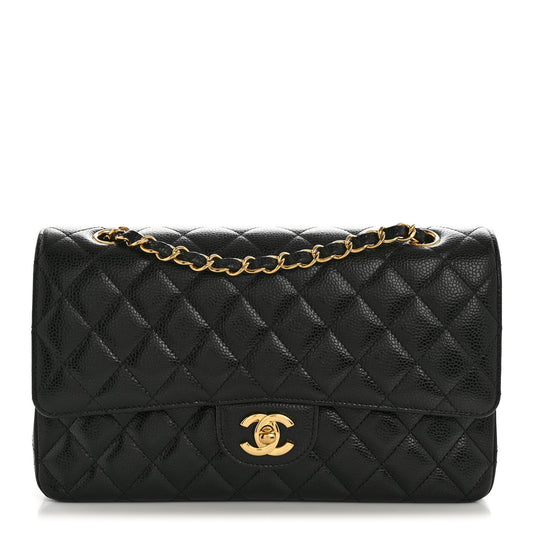 Caviar Quilted Medium Double Flap Black