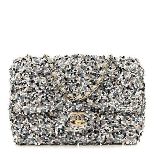 Sequin Mini Flap Gray Black White Pearly White