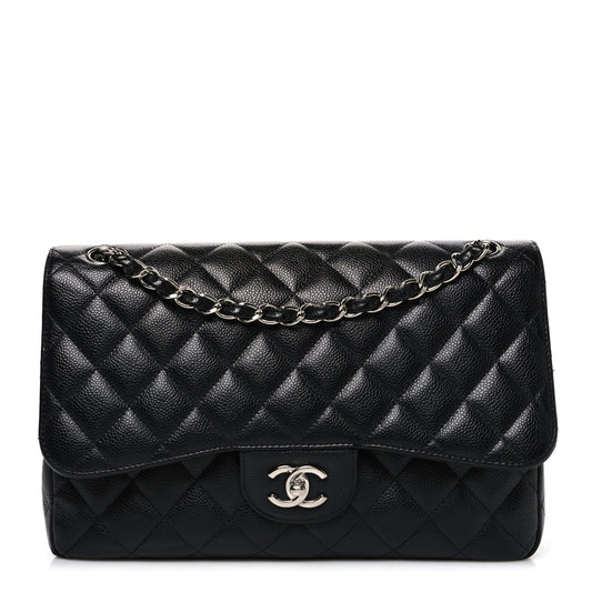 Caviar Quilted Jumbo Double Flap Black