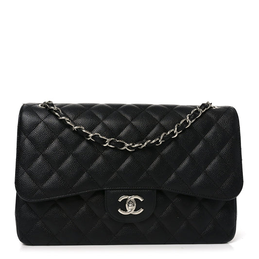 Caviar Quilted Jumbo Double Flap Black