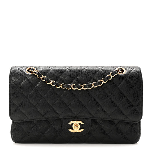 Caviar Quilted Medium Double Flap Black