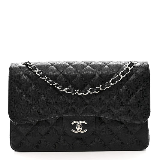 Caviar Quilted Jumbo Double Flap Black