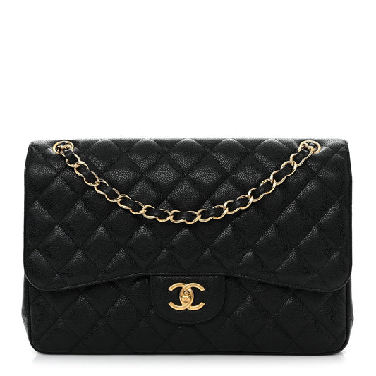 Caviar Quilted Jumbo Double Flap Black