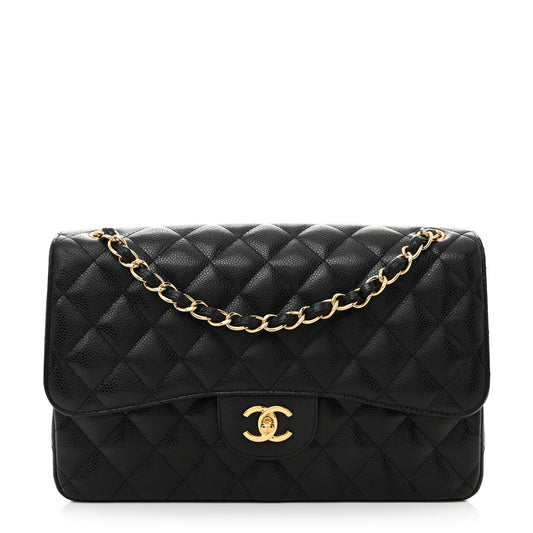 Caviar Quilted Jumbo Double Flap Black