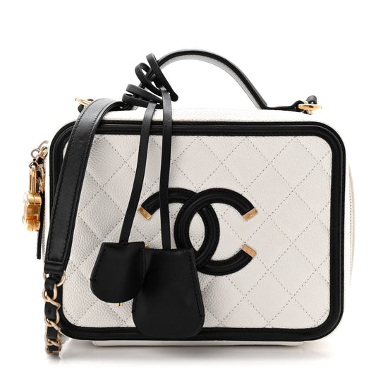 Caviar Quilted Medium CC Filigree Vanity Case White Black