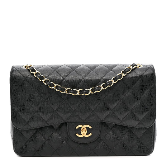 Caviar Quilted Jumbo Double Flap Black