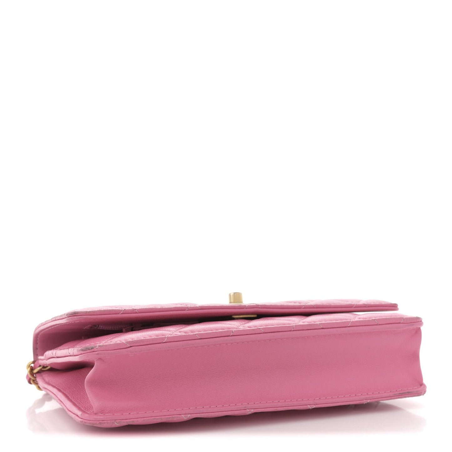 Lambskin Quilted CC Pearl Crush Wallet on Chain WOC Pink