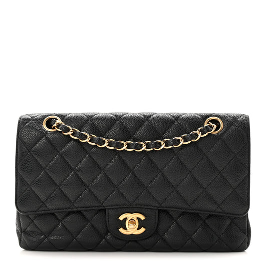 Caviar Quilted Medium Double Flap Black