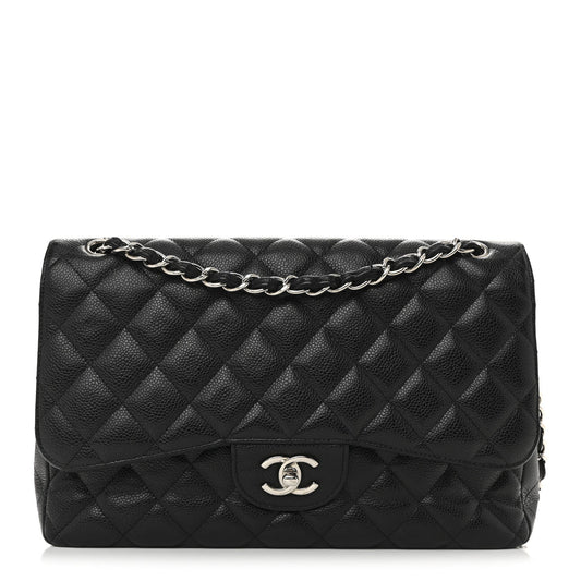 Caviar Quilted Jumbo Double Flap Black