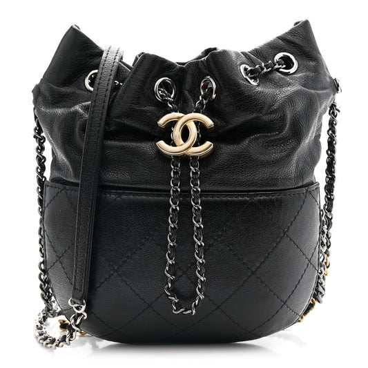 Calfskin Quilted Small Gabrielle Bucket Black