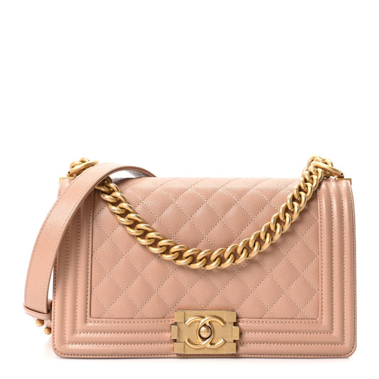 Caviar Quilted Medium Boy Flap Beige