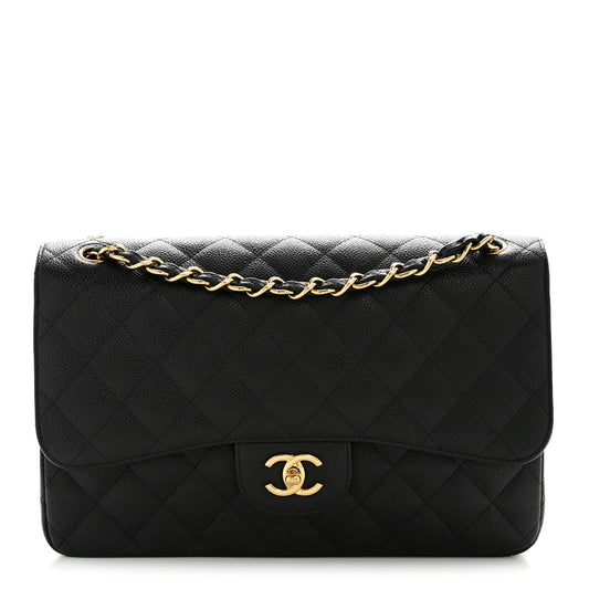Caviar Quilted Jumbo Double Flap Black