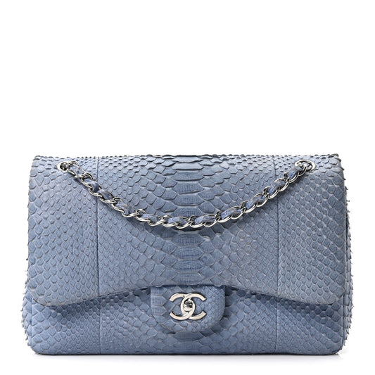 Snakeskin Jumbo Double Flap Light Blue