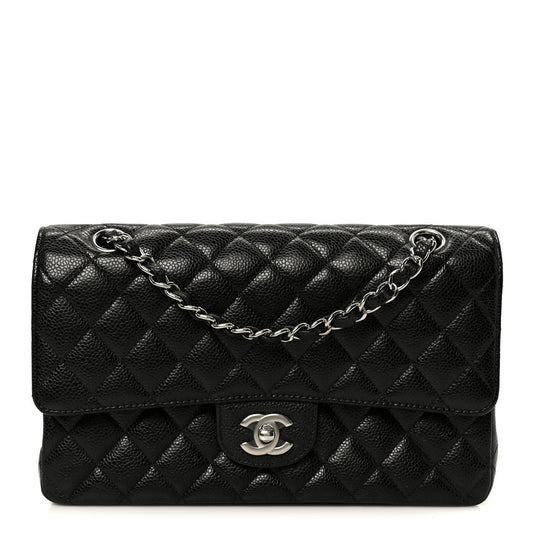 Caviar Quilted Medium Double Flap Black