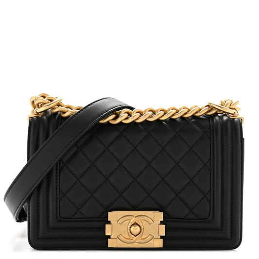Calfskin Quilted Small Boy Flap Black