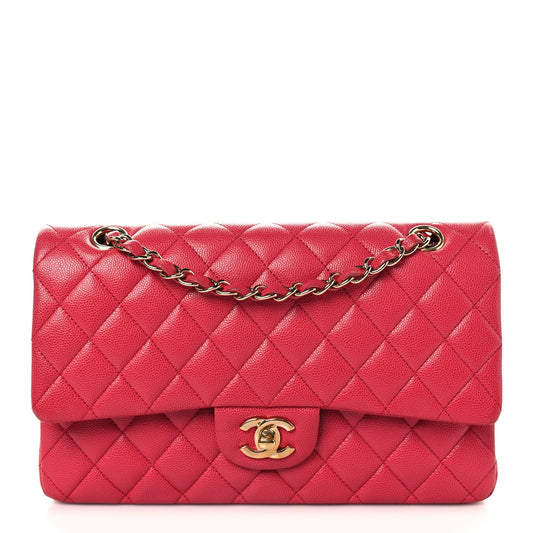 Caviar Quilted Medium Double Flap Dark Pink