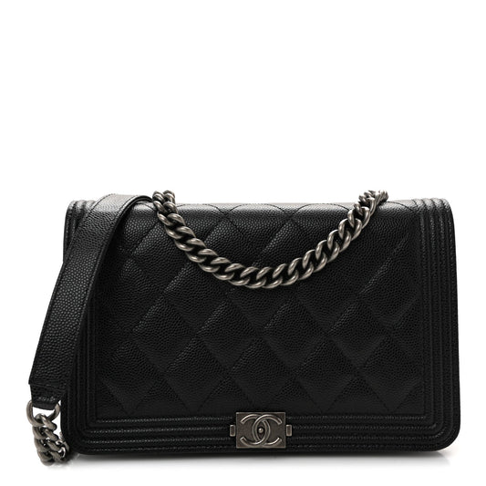 Caviar Quilted Boy Wallet On Chain WOC Black