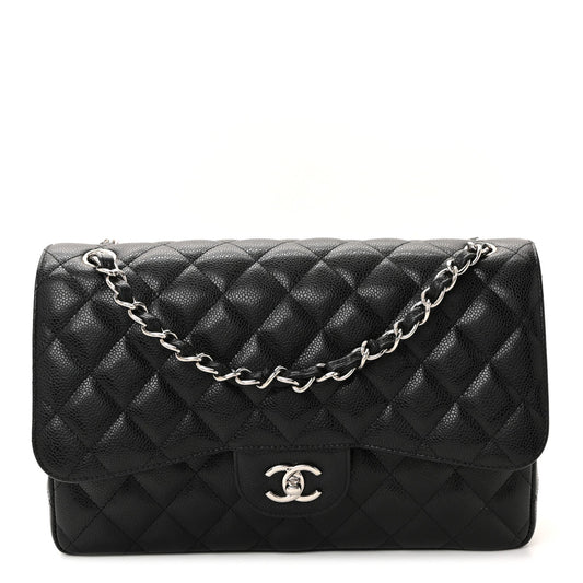 Caviar Quilted Jumbo Double Flap Black