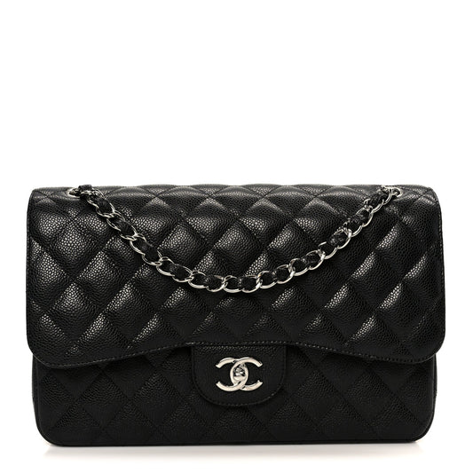 Caviar Quilted Jumbo Double Flap Black