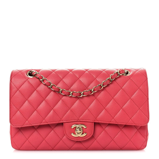 Caviar Quilted Medium Double Flap Dark Pink