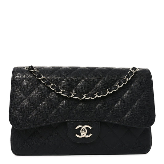 Caviar Quilted Jumbo Double Flap Black