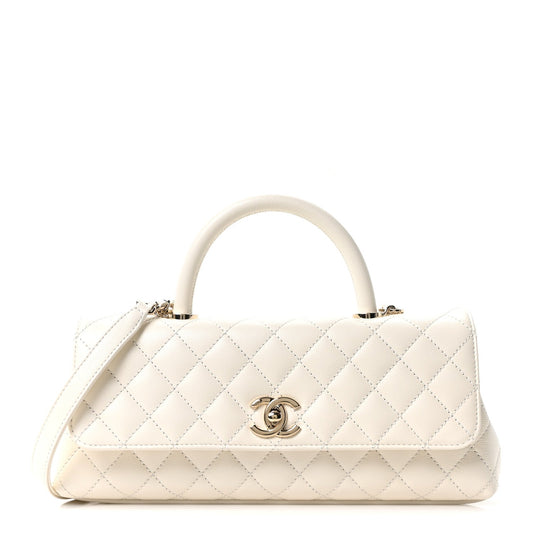 Caviar Quilted Maxi East West Coco Handle Flap White