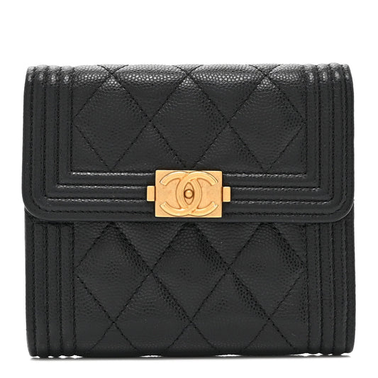 Caviar Quilted Compact Boy Wallet Black