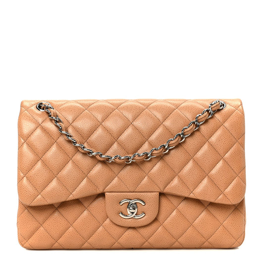Caviar Quilted Jumbo Double Flap Dark Beige