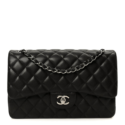 Caviar Quilted Jumbo Double Flap Dark Brown