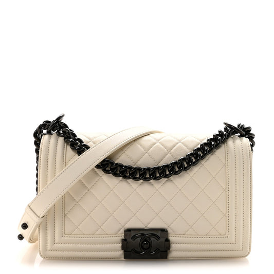 Calfskin Quilted Medium Boy Flap White
