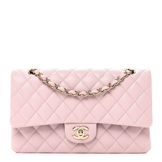 Caviar Quilted Medium Double Flap Light Pink