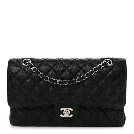 Caviar Quilted Medium Double Flap Black