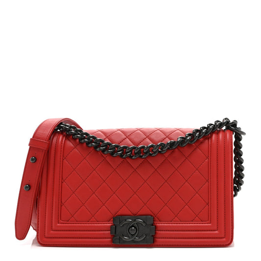 Calfskin Quilted Medium Boy Flap Red