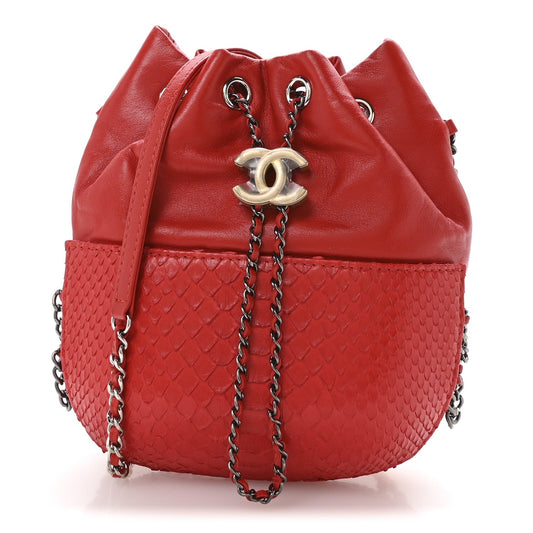 Snakeskin Calfskin Gabrielle Bucket Red